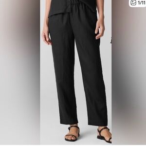 Eileen Fisher Black Linen High Waist Tapered Ankle Medium